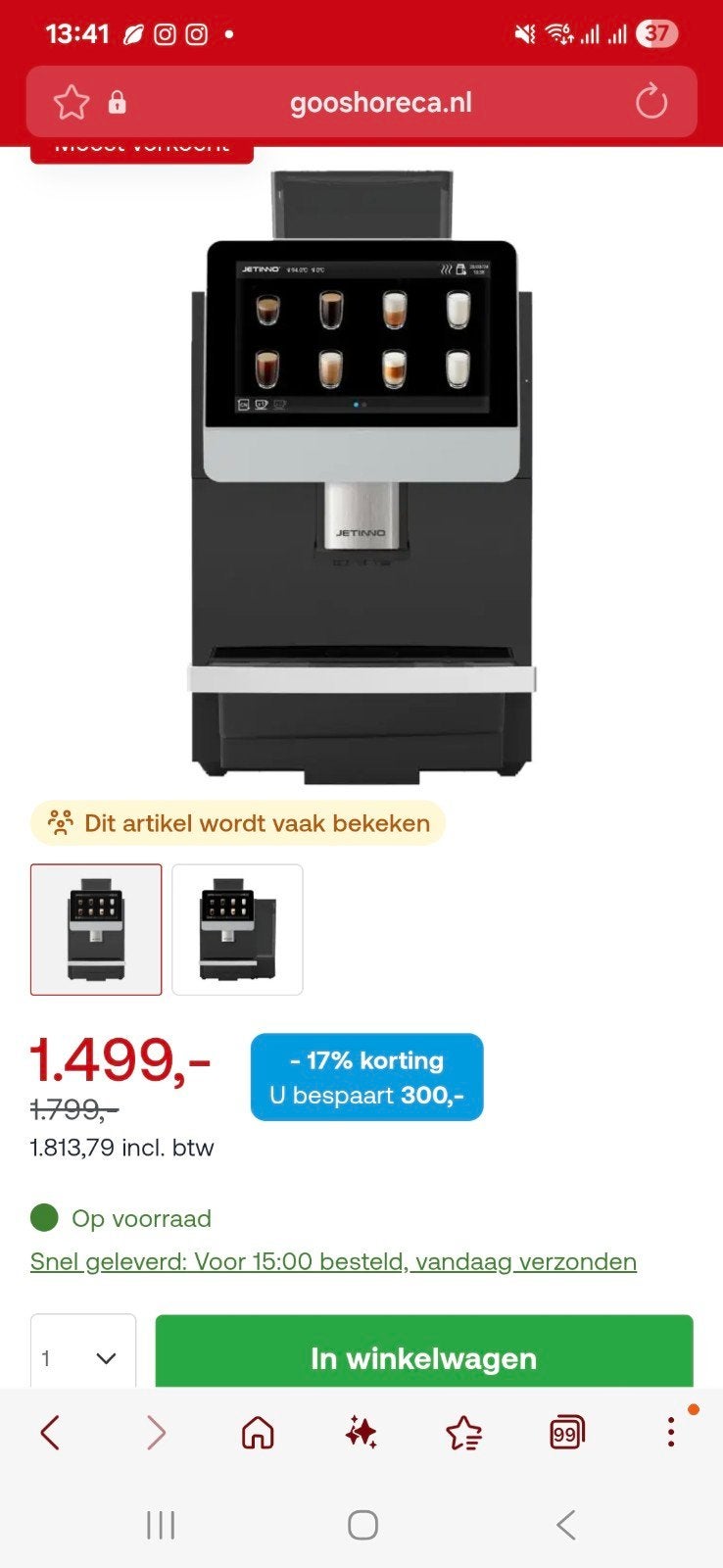 Jetinno JL31B Volautomatische Koffiemachine met Verse Melk, Ophalen, Zo goed als nieuw