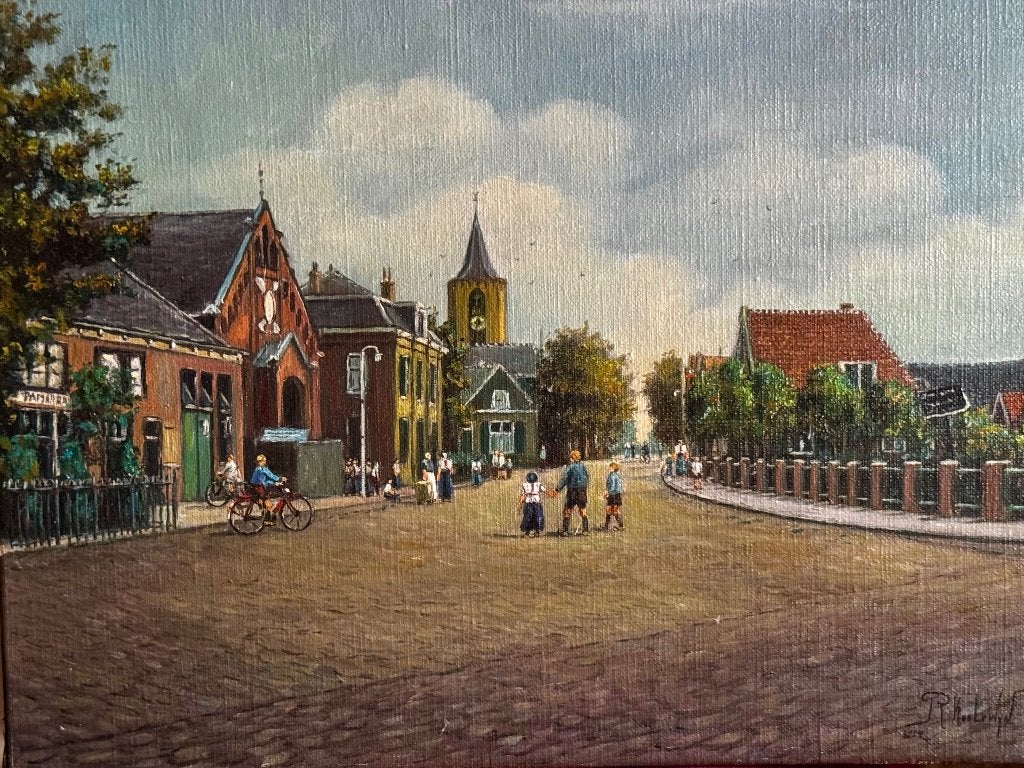 Schilderij Bunschoten R Koelewijn Kolkplein - Kostverloren, Origineel werk, Doek, Ophalen of Verzenden, Olieverf