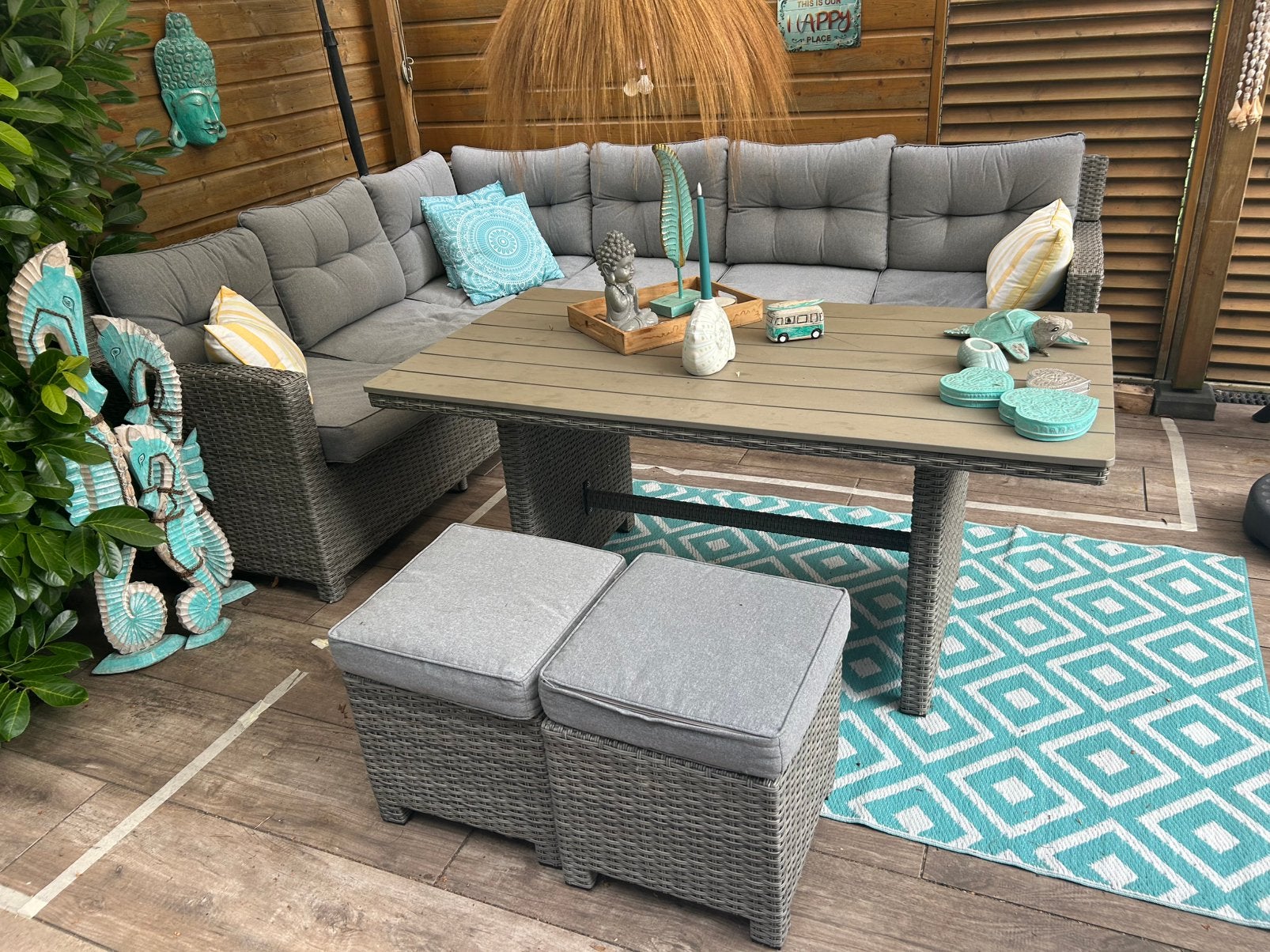 Loungeset 2.00 x 2.60 incl lounge en diner tafel en hoes, Ophalen, Gebruikt, Bank, 8 zitplaatsen
