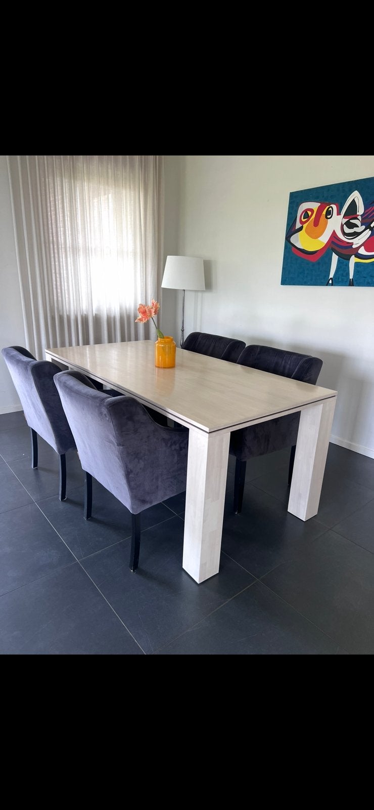 Moderne white wash eettafel en 4 stoelen, Gebruikt, 50 tot 100 cm, 150 tot 200 cm, Rechthoekig