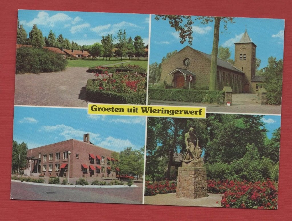 Wieringerwerf (N.H.) - 4-luik (Kerk, Raadhuis) - 1985 (Stads, Ophalen of Verzenden, 1980 tot heden, Gelopen, Noord-Holland