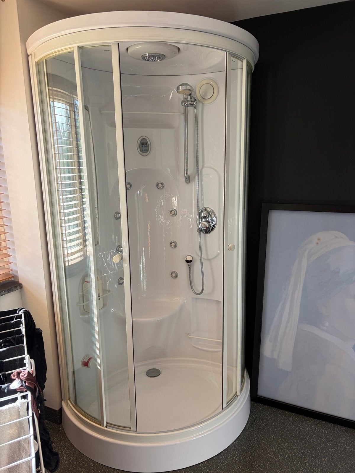 Douchecabine met zitplaats, 8 jets en stoomfunctie, Ophalen, Gebruikt, Glas, Douche