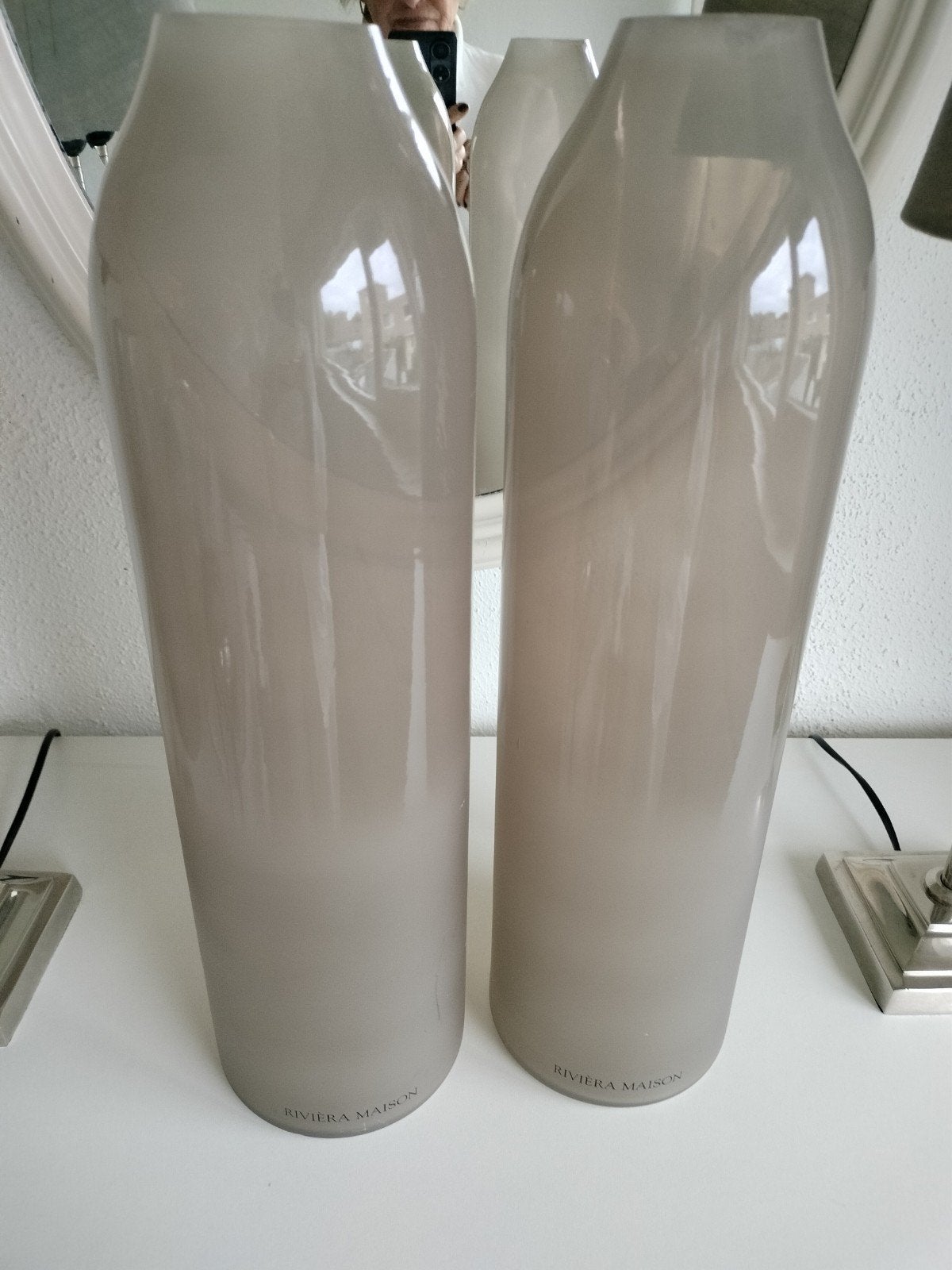 Rivièra Maison Bella Tolla Vazen - Set van 2 (47cm), Huis en Inrichting, Ophalen of Verzenden, Zo goed als nieuw, Overige kleuren