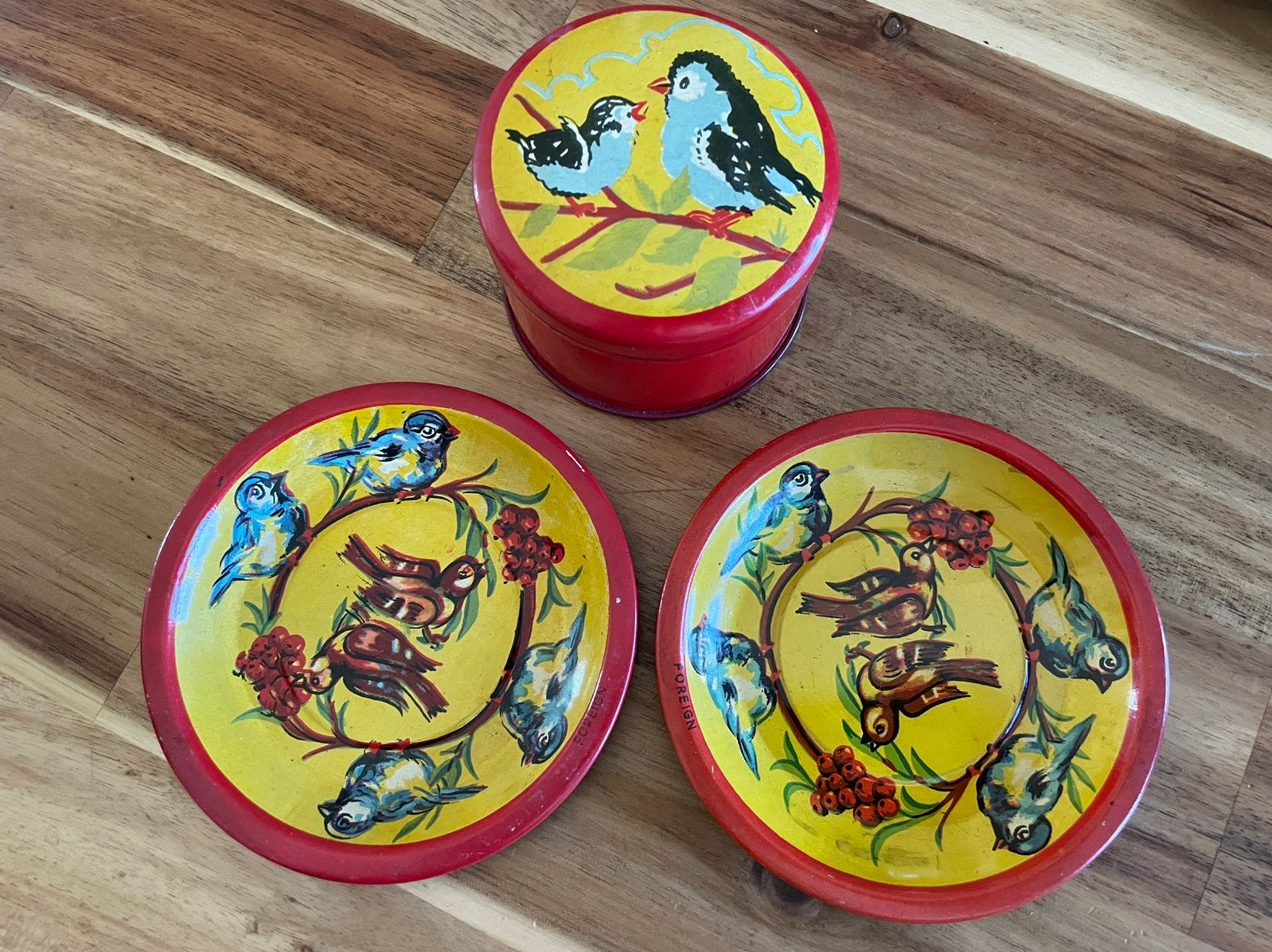Foreign blik vogel met bijpassende schotel, Antiek en Kunst, Ophalen