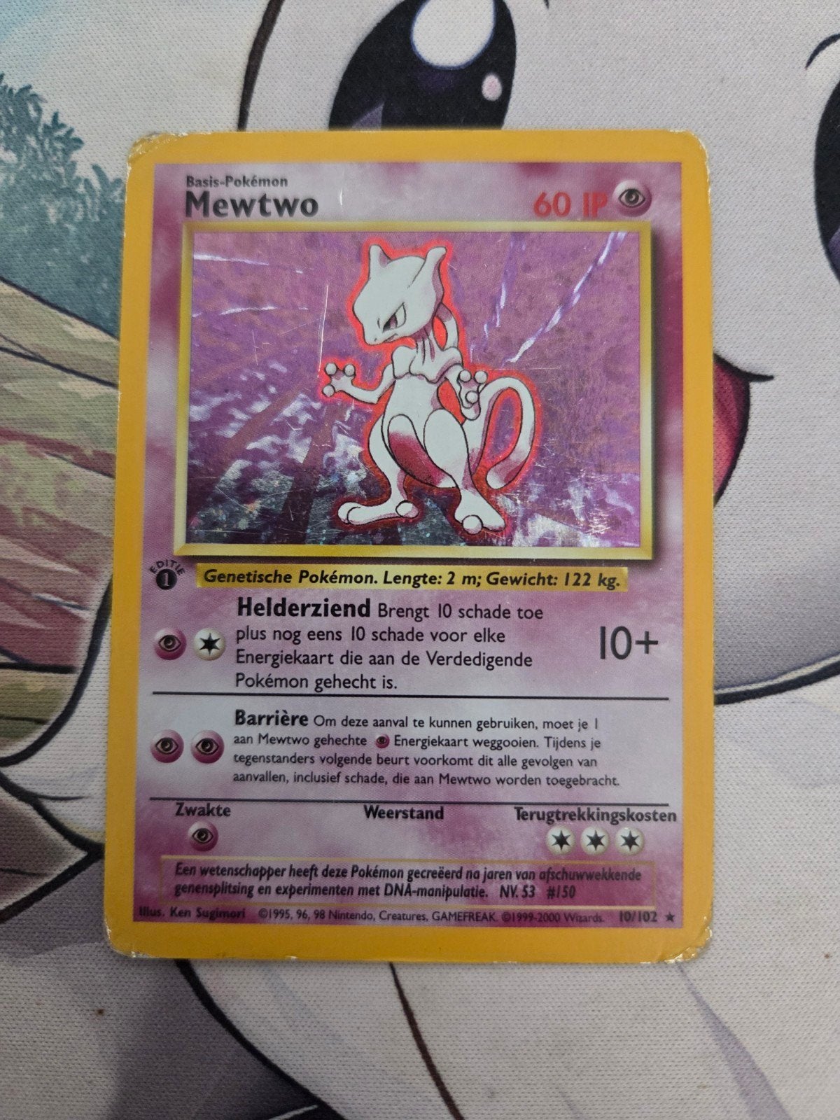 Mewtwo Holo 10/102 NL - 1st ed., Ophalen of Verzenden, Gebruikt, Losse kaart, Foil