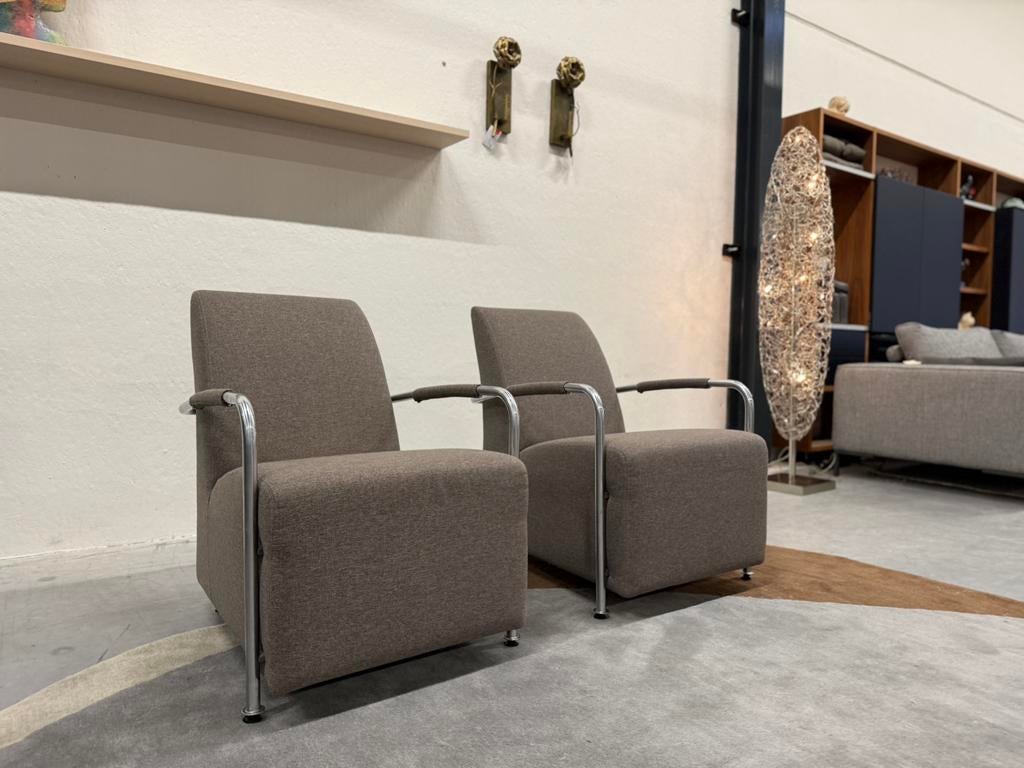 2 Gelderland 6420 Fauteuil Taupe stof Design stoel, Huis en Inrichting, Fauteuils, Zo goed als nieuw, Stof, 50 tot 75 cm, 75 tot 100 cm