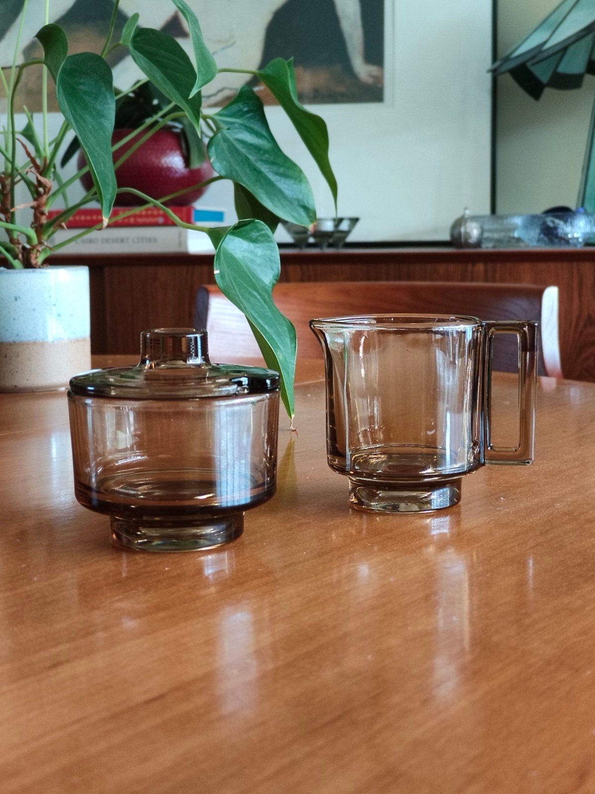 Joe Colombo melk- en suikerpot van gerookt glas, Ophalen of Verzenden