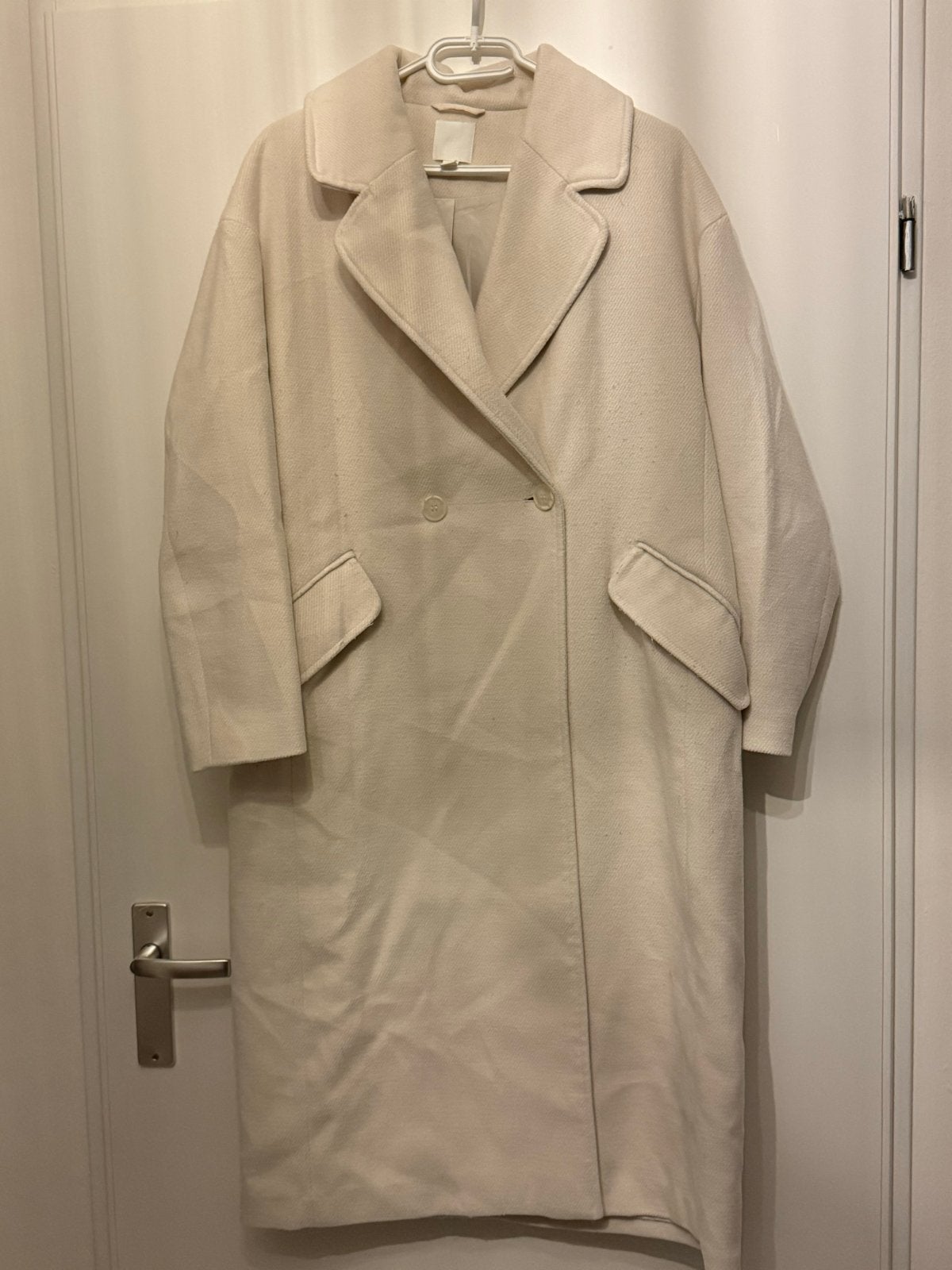 H&M Oversized Wollen Jas Maat S - Crème/Beige, Ophalen, Gedragen, Maat 36 (S), Beige