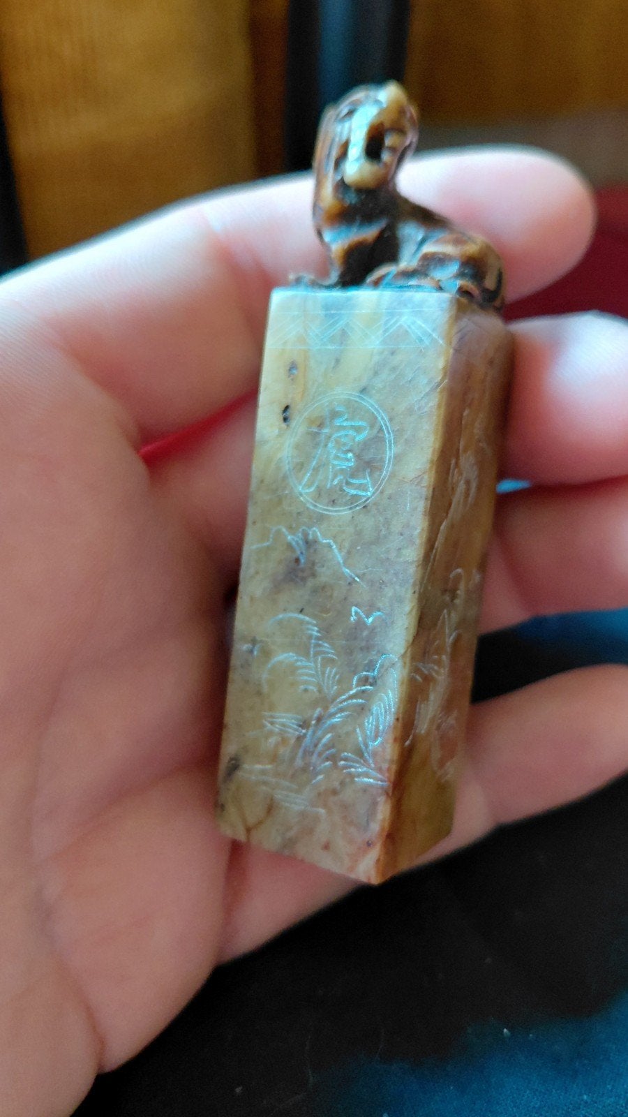 Vintage Chinese speksteen naamstempel met tijger, Steen/keramiek, Beeld, 4 cm, Ophalen of Verzenden