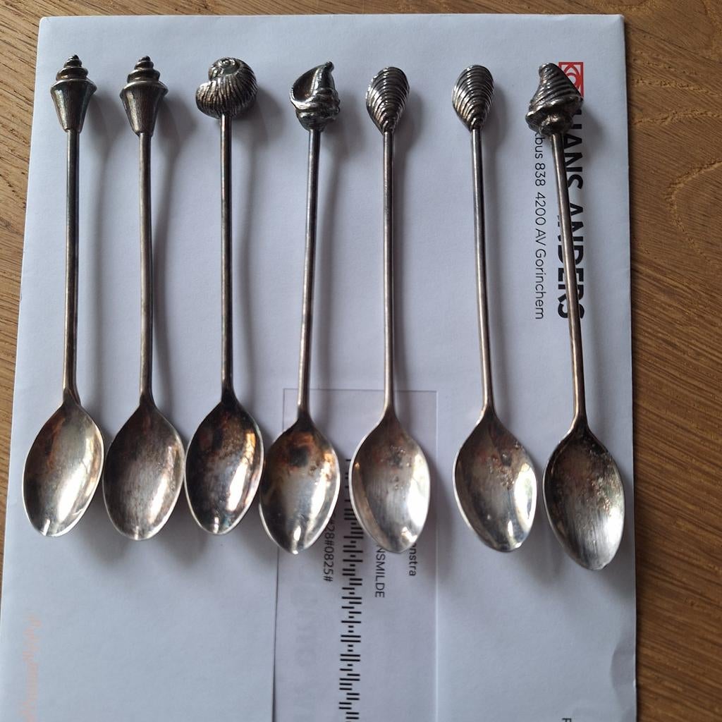 7 verzilverde theelepels spaaractie shell jaren 90, Antiek en Kunst, Ophalen of Verzenden