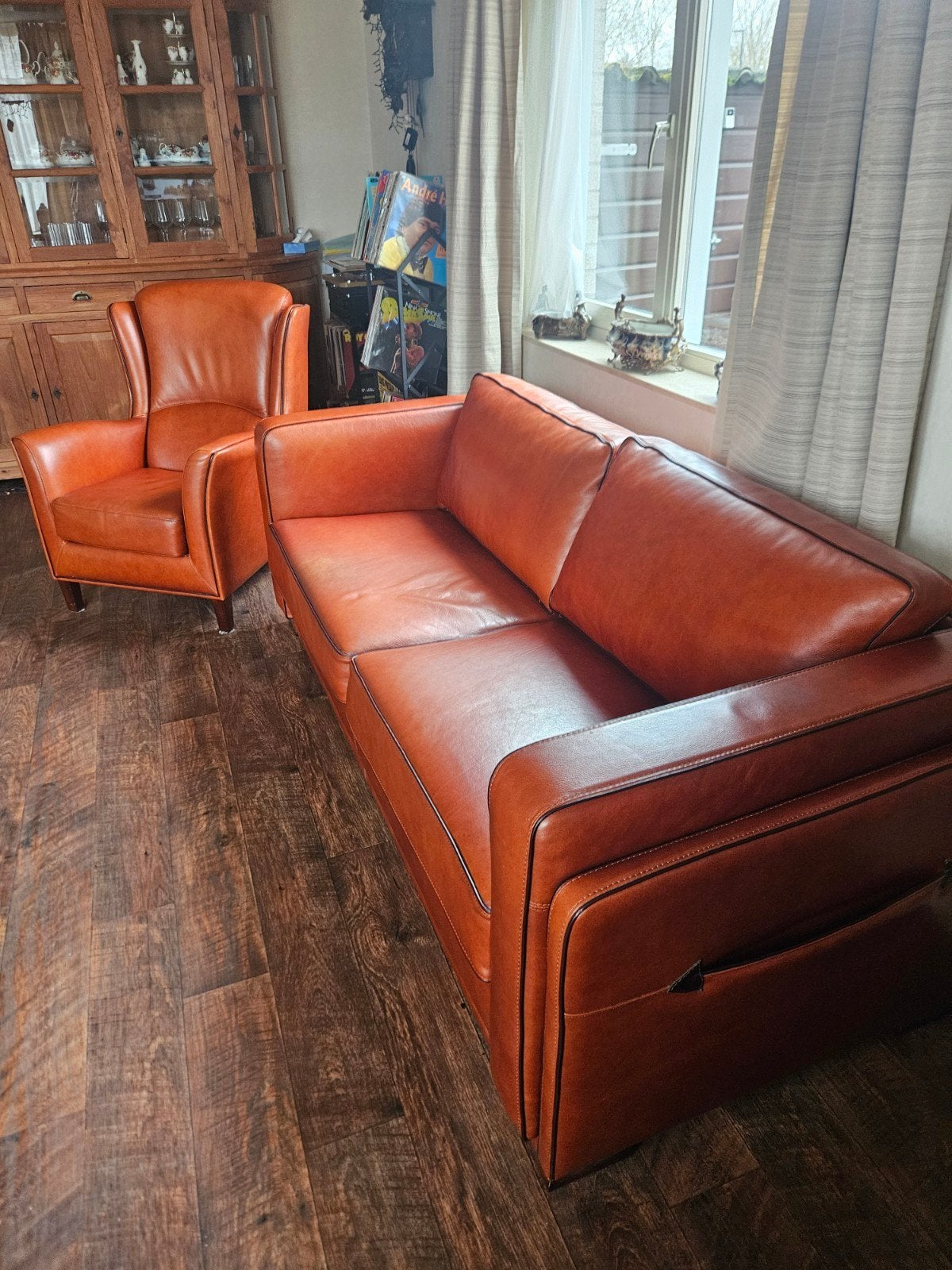 leren mulleman bank 2 1/2 zits en leren mulleman fauteuil, Ophalen, Zo goed als nieuw, 75 tot 100 cm, Leer