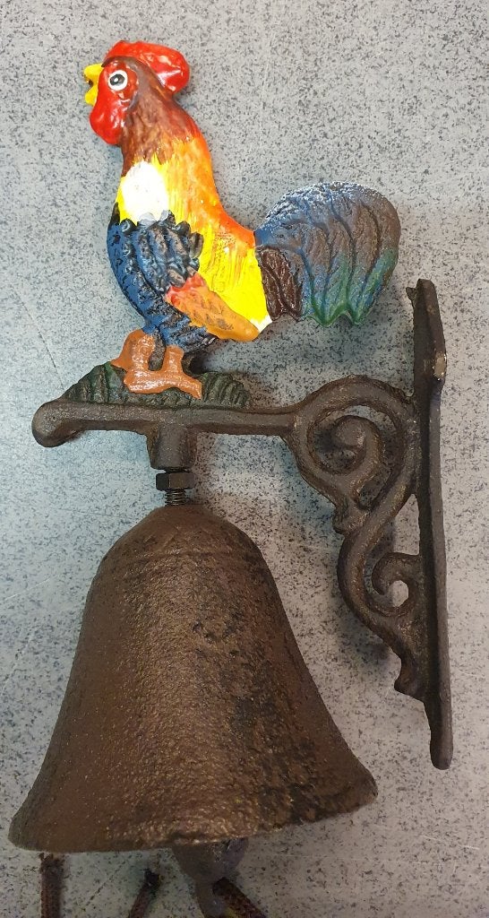 DEURBEL / HAAN/ GIETIJZER / bel 14 cm in doorsnee, Huis en tuin decoratie Marie, Nieuw, Info@huisentuindecoratiemarie.nl, Peize