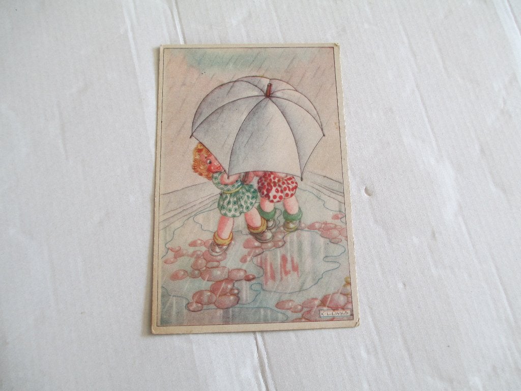 oude kinderkaart onder de paraplu, Ophalen of Verzenden, 1940 tot 1960, Ongelopen, Kinderen