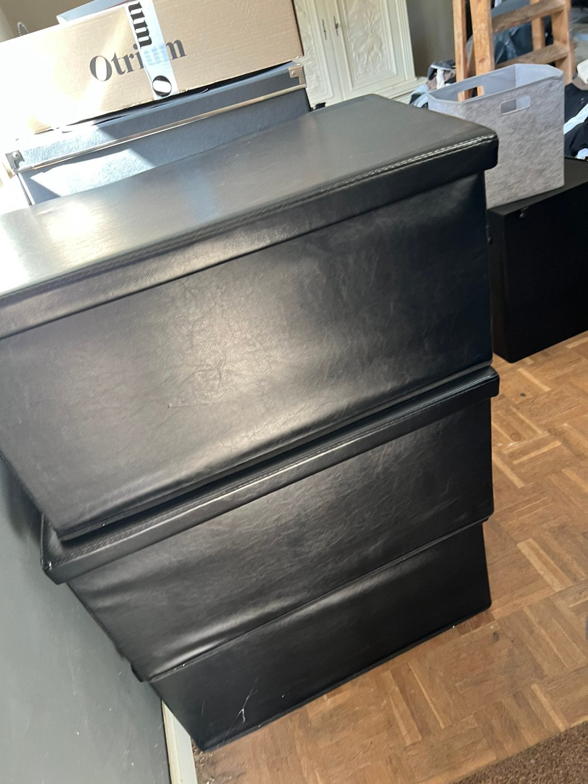5x zwart leren opvouwbare opbergkist, Ophalen, Zo goed als nieuw, 50 tot 100 cm, Minder dan 50 cm