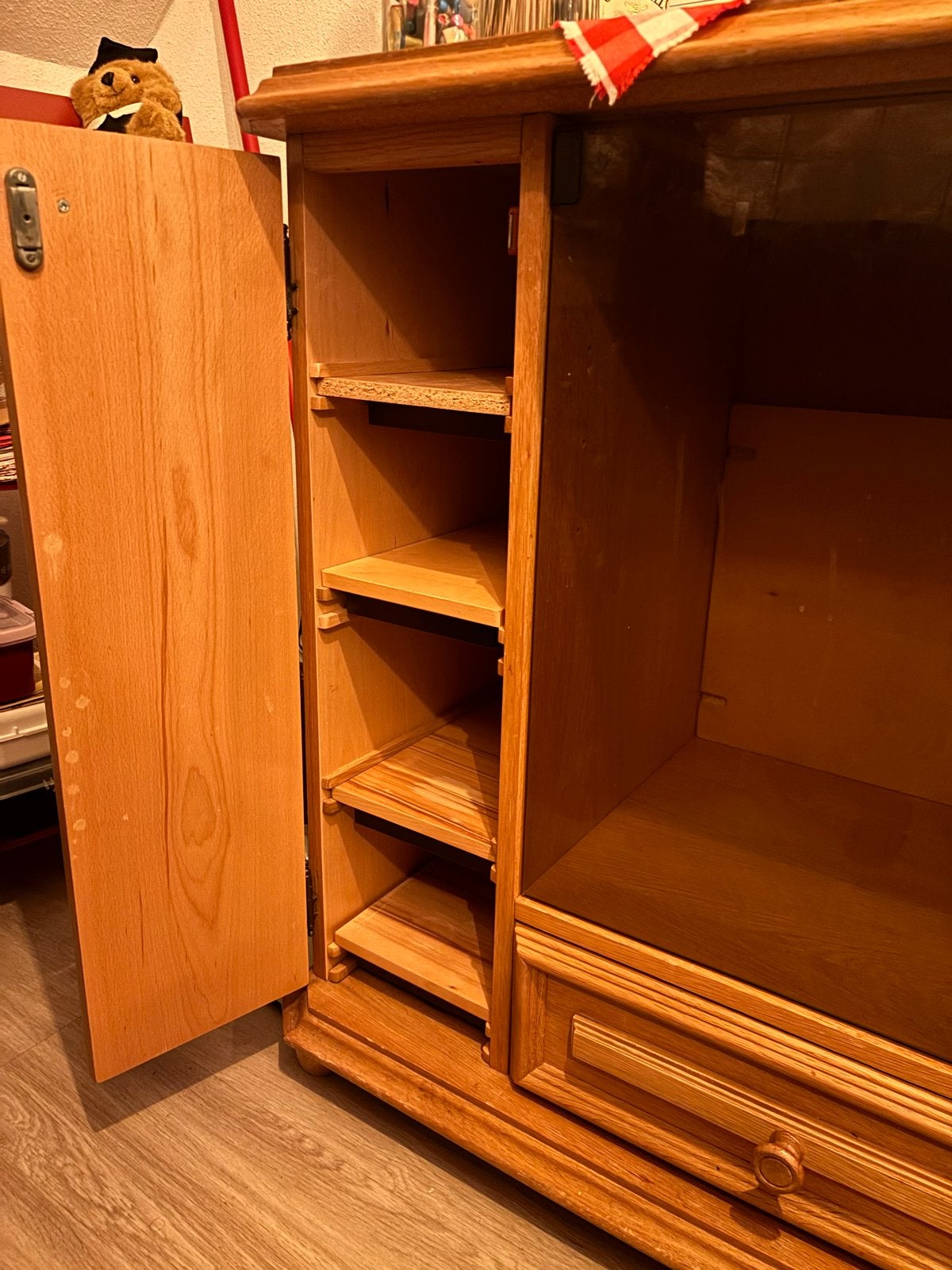 Houten kastje met lade en glazen deur, Ophalen of Verzenden, Gebruikt