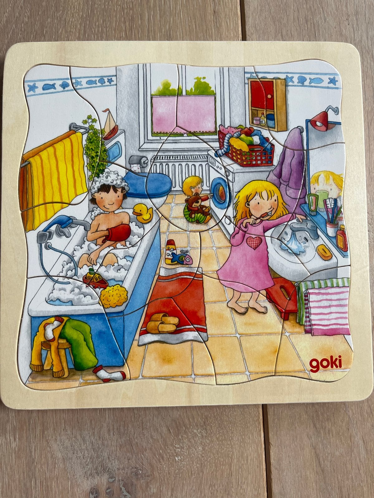 Goki houten puzzel set - 4 puzzels in 1, 2 tot 4 jaar, Gebruikt, Ophalen of Verzenden, Van hout