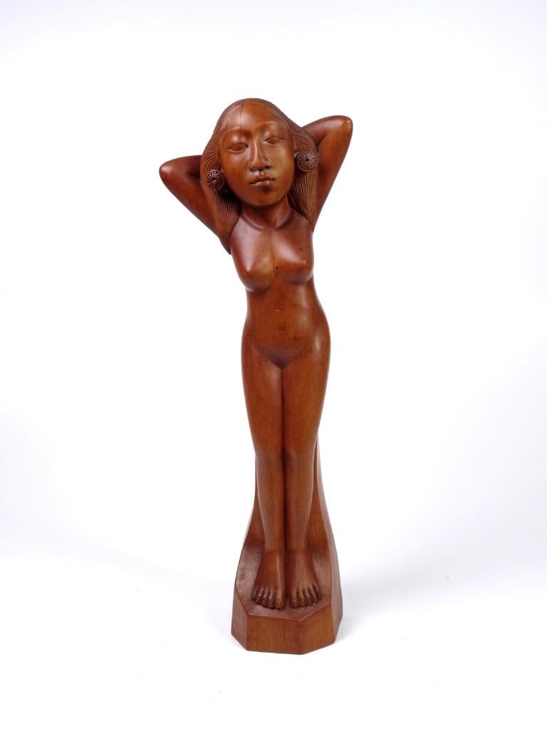 Art Deco Balinese Sculptuur Naakt, Houtsnijwerk, Ophalen of Verzenden, Hout, Vrouw