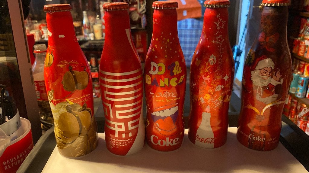 5 oude Coca-Cola alu flessen, Verzenden, Gebruikt
