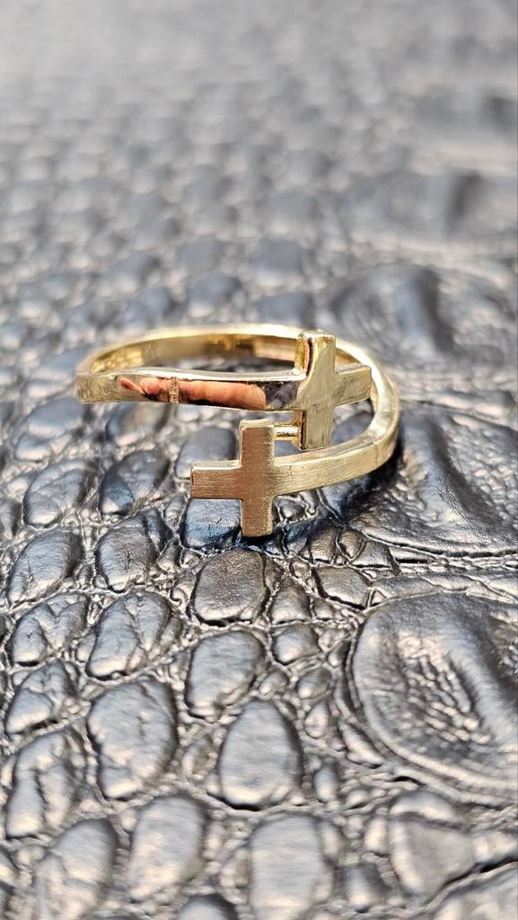 Prachtige kruis 14karaat gouden ring, Sieraden, Tassen en Uiterlijk, Ringen, Nieuw, Ophalen of Verzenden, Dame, Goud