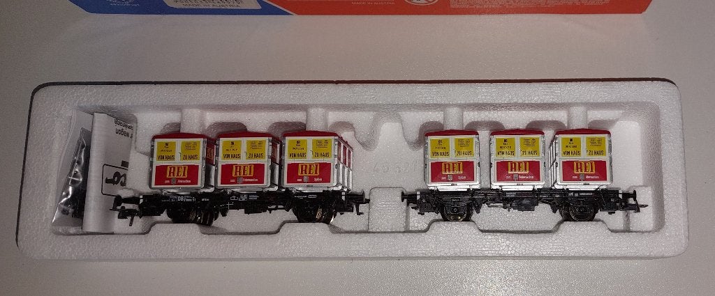 Roco H0 46997 -2 Draagwagens met 3 mini containers in ovp, Hobby en Vrije tijd, Modeltreinen | H0, Gelijkstroom, Ophalen of Verzenden