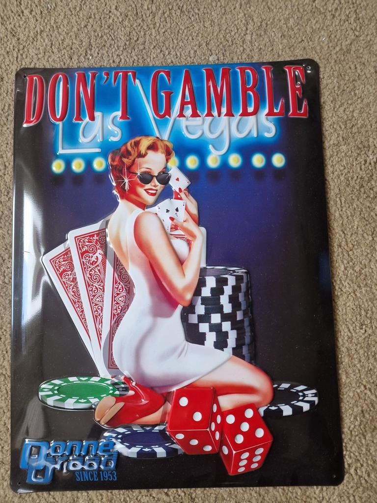 Metalen wand decoratie don't gamble las vegas pin-up, Verzenden