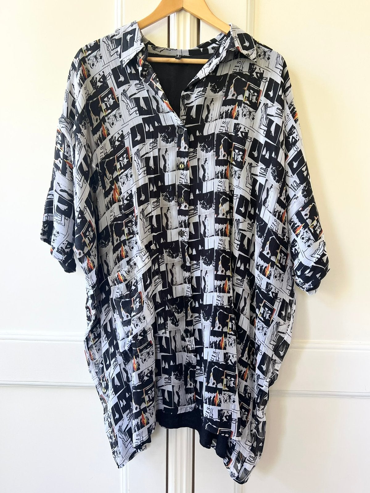 Sarah Pacini Tuniek Blouse Zwart Wit Print, Maat 3 (40/42), Ophalen of Verzenden, Zo goed als nieuw, Maat 42/44 (L), Zwart