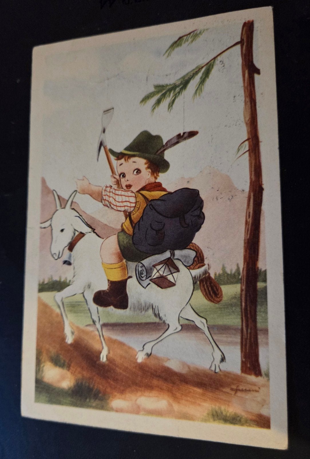 Jongen op Geit - Alpenstijl, Verzamelen, Verzenden, 1940 tot 1960, Gelopen, Kinderen