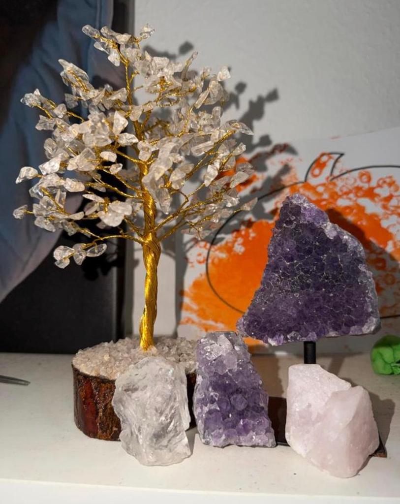 Edelstenen Boompje met Kwarts & Amethist Geode, Meerkleurig, Overige stijlen, Nieuw, Ophalen of Verzenden