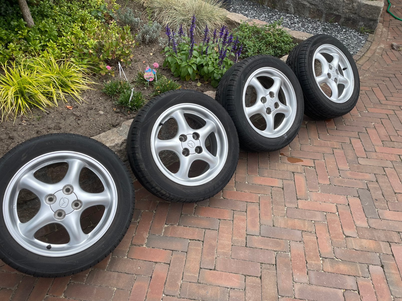 Mazda MX-5 NA NB NBfl velgen met banden, Ophalen, Gebruikt, 15 inch, Banden en Velgen