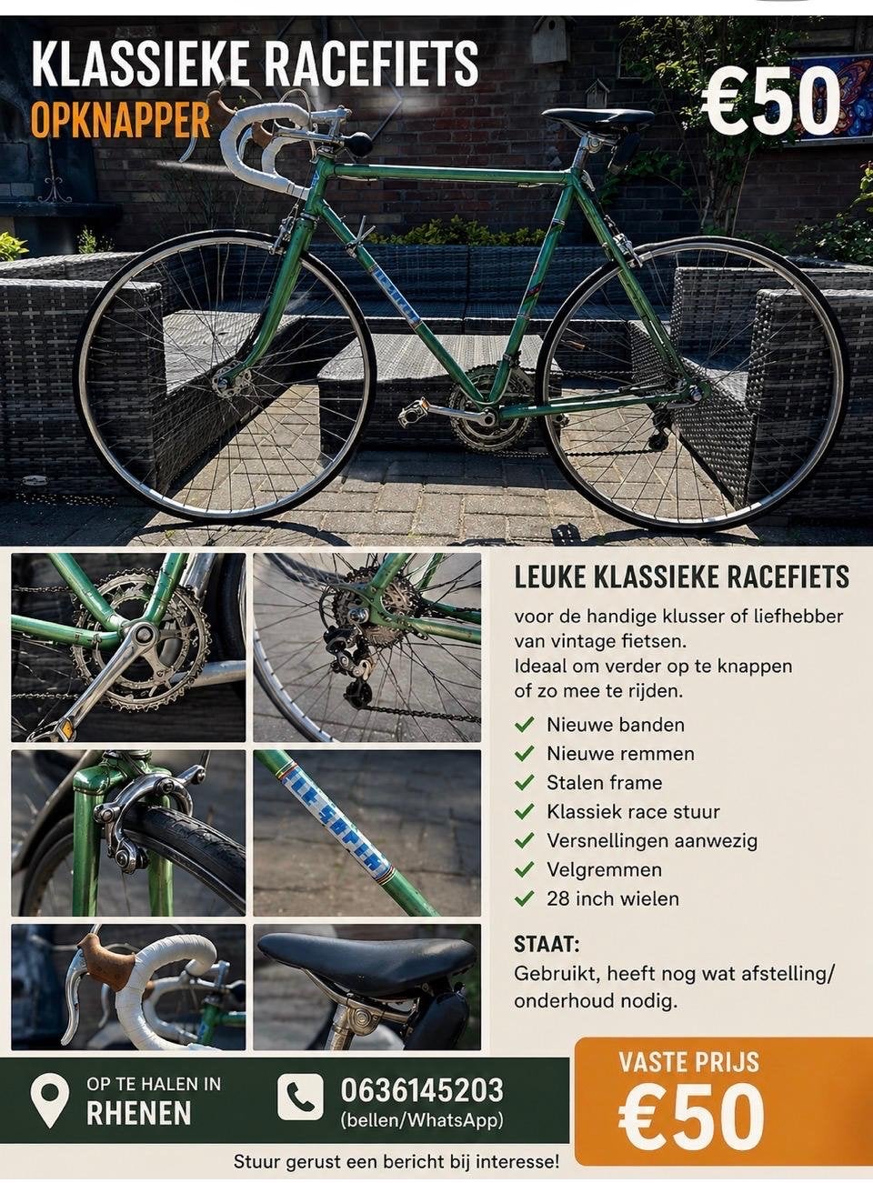 Klassieke Racefiets Opknapper - Vintage Fiets, Overige merken, 28 inch, Gebruikt, Ophalen of Verzenden