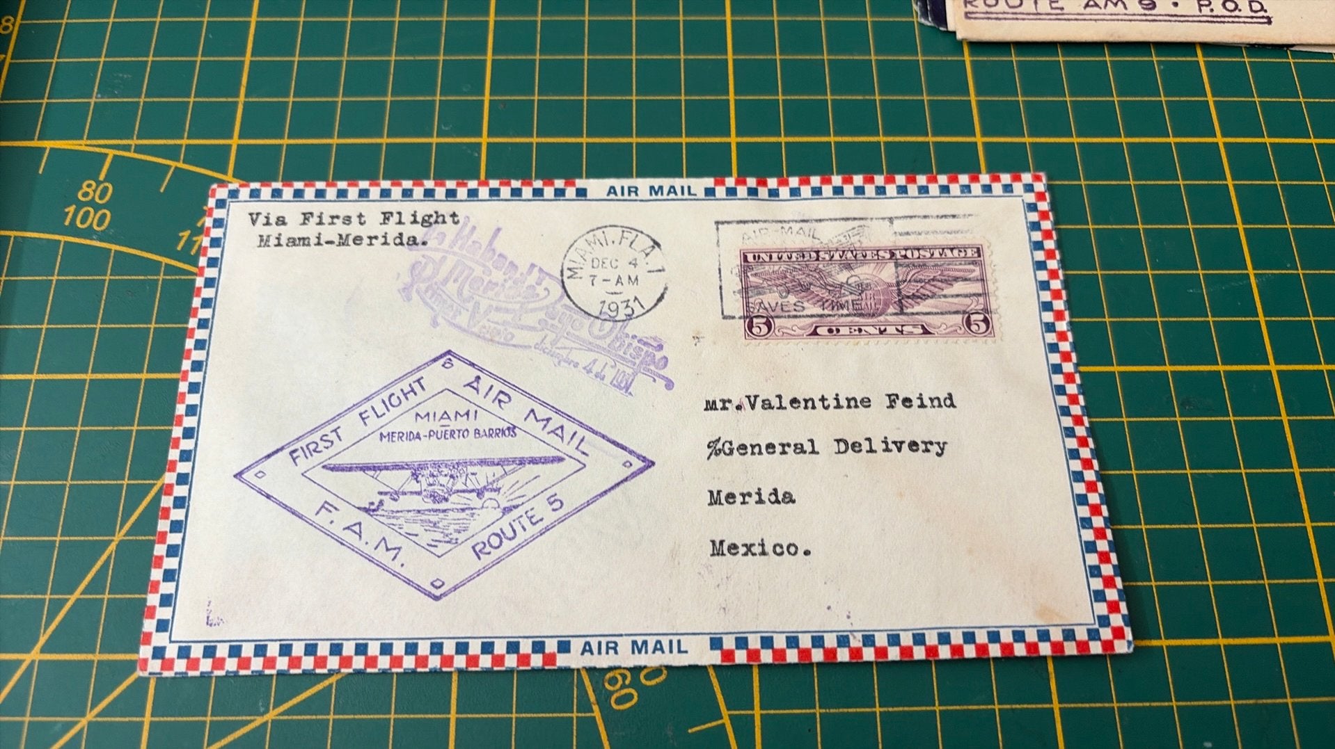 Prachtige dure env first flight Miami Mexico 1931, Verzenden, Envelop