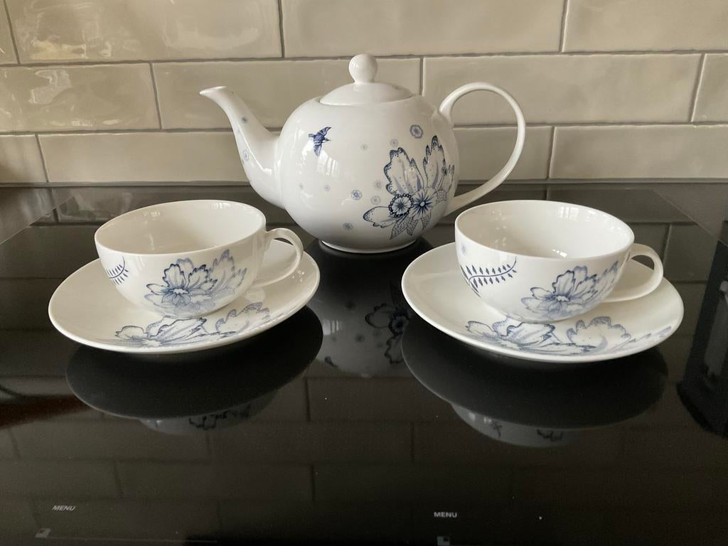 Douwe Egberts CATO theepot en kop en schotels (2), Huis en Inrichting, Keuken | Servies, Ophalen of Verzenden, Zo goed als nieuw