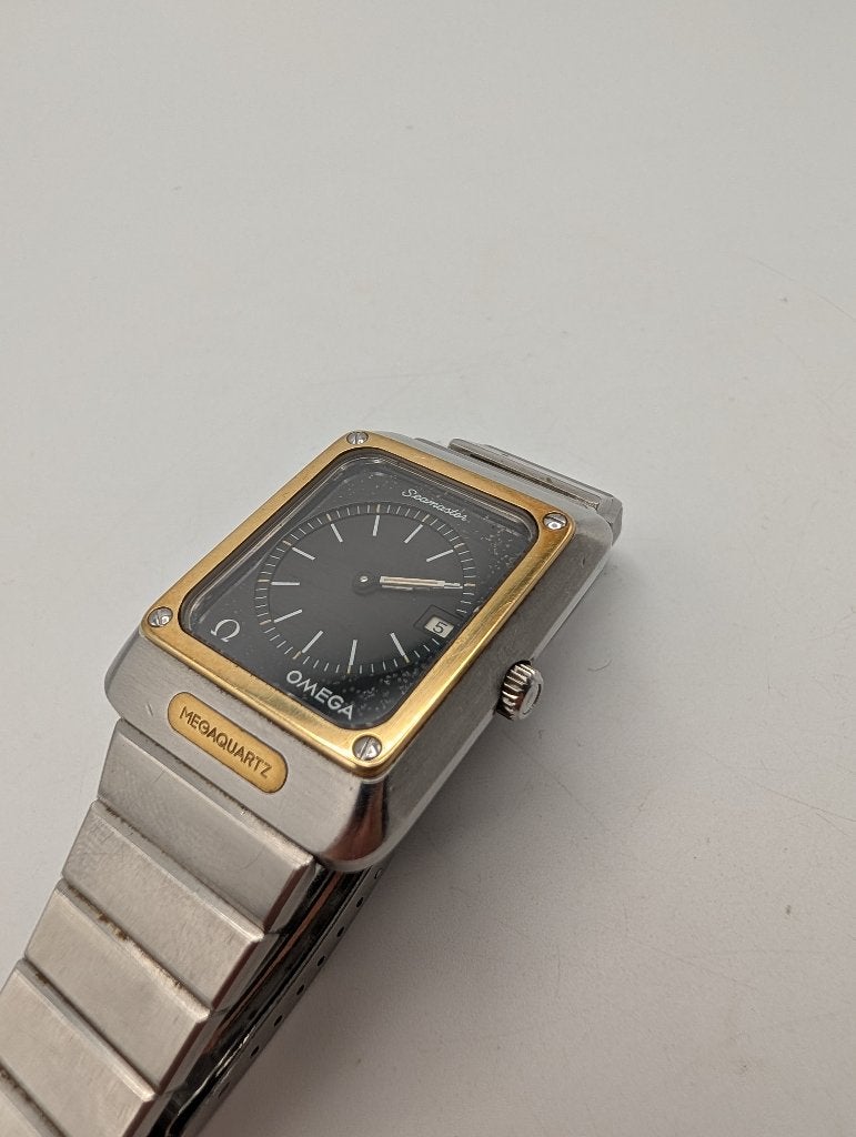 Vintage Omega Seamaster Megaquartz - Rechthoekig, Kleding | Heren, Ophalen of Verzenden, Zo goed als nieuw, Omega