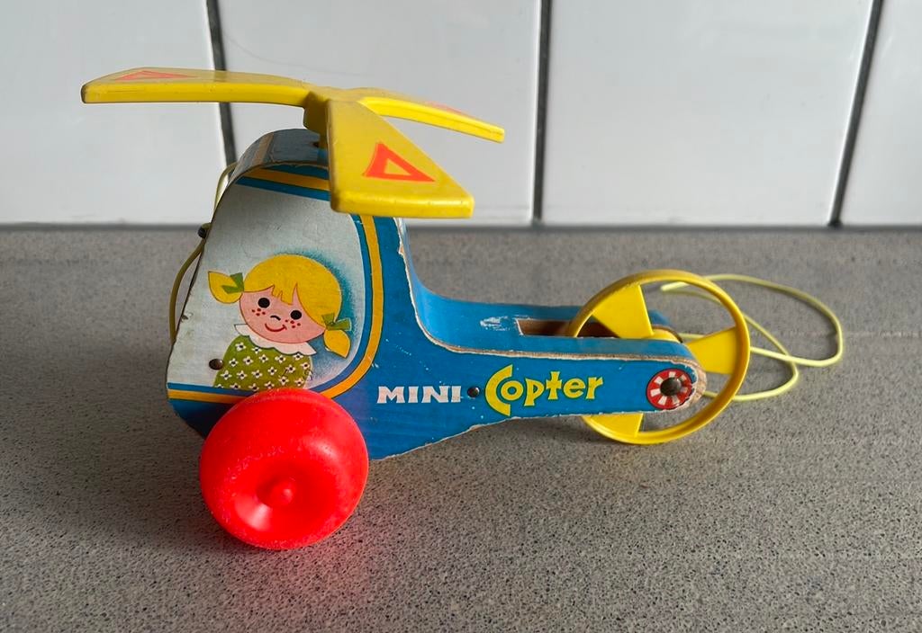 Fisher Price mini copter helikopter trekspeelgoed vintage, Ophalen of Verzenden, Zo goed als nieuw