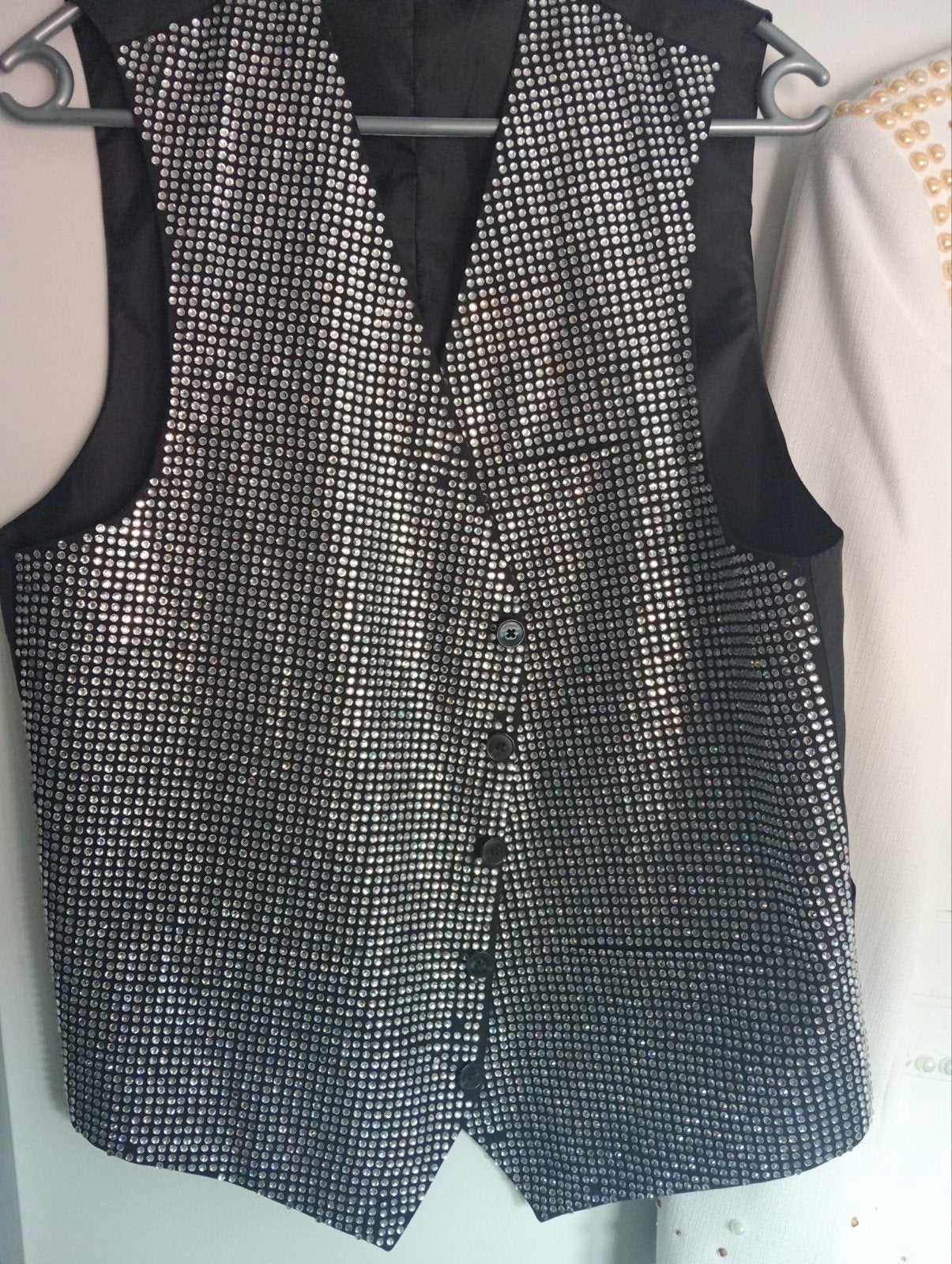 Glitter gilet Zwart met Strass Steentjes maat 48, Carnaval, Overige maten, Ophalen of Verzenden, Zo goed als nieuw