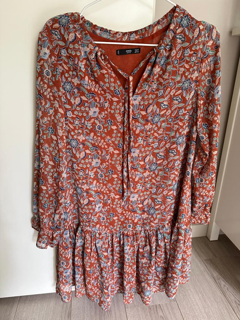 Mango jurkje bloemenprint oranje bruin maat XS Zara H&M, Verzenden, Gedragen, Maat 34 (XS) of kleiner, Boven de knie