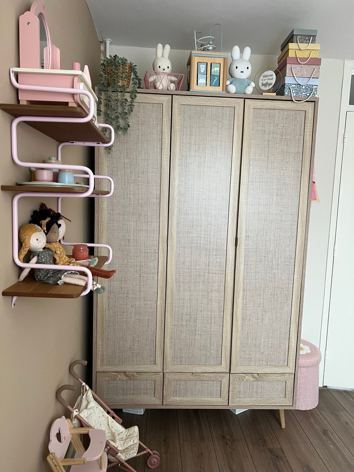 Kast Finori Bali Eiken/Riet Decor 3-deurs. 120x195x55 cm, Ophalen, Kast, 50 tot 70 cm, 105 cm of meer
