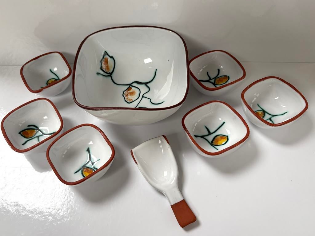 Vintage keramische pindaset/snackset/pindastel jaren ‘70, Ophalen of Verzenden