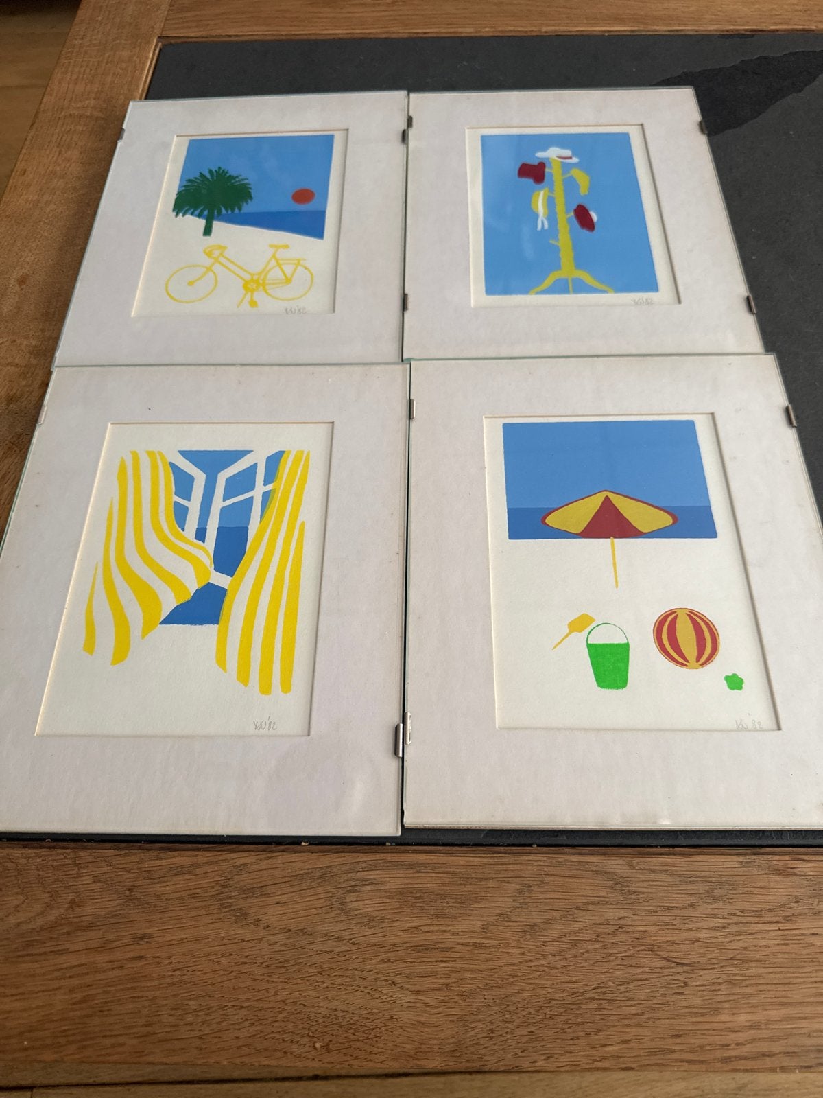 Set van 4 ingelijste zeefdrukken van Ole Kortzau, gesigneerd, Ophalen of Verzenden, Zeefdruk, Gesigneerd