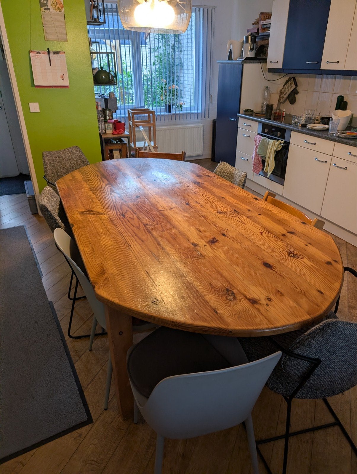 Houten eettafel, Ophalen, Gebruikt, 200 cm of meer, 50 tot 100 cm