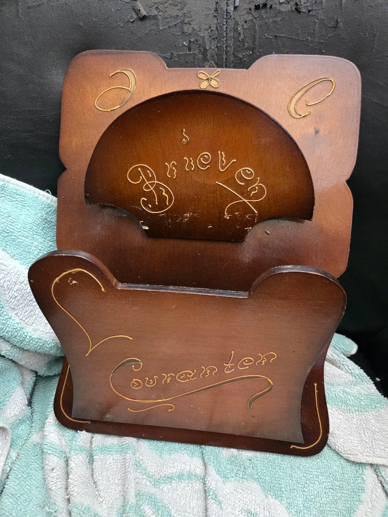antieke houten brieven- en krantenhouder 26x35 cm, Ophalen