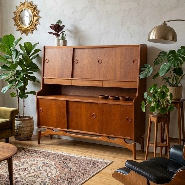 Louis van Teeffelen, Wébé vintage jaren 60 teak highboard, Huis en Inrichting, Kasten | Wandmeubels, Ophalen, Gebruikt, Met deur(en)