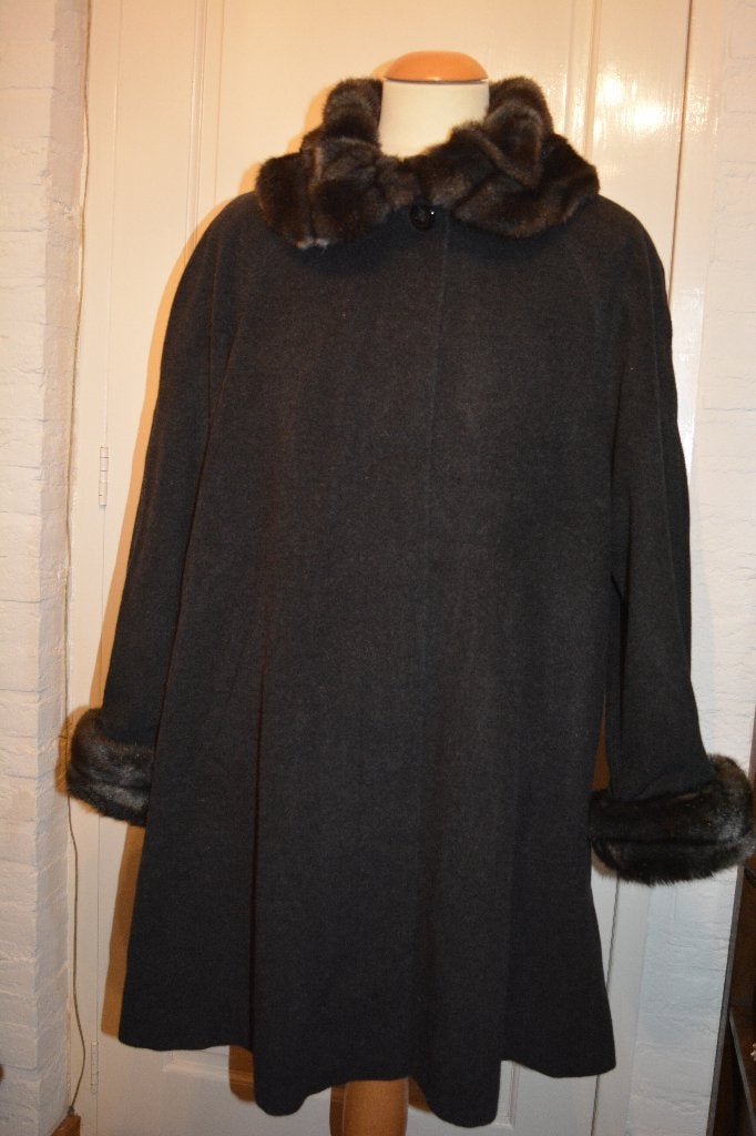 Wool and Cashmere, prachtig antraciet wollen mantel, mt 42, Kleding | Dames, Jassen | Winter, Maat 42/44 (L), Ophalen of Verzenden