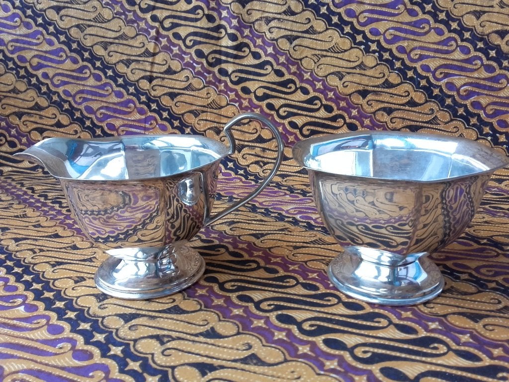 Mooi Art Deco silverplate suiker en roomstel uit Engeland., Ophalen of Verzenden