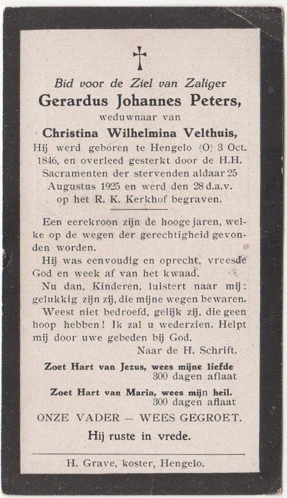 Gerardus Johannes Peters 1846 - 1925 Hengelo, 78 jaar oud, Verzenden