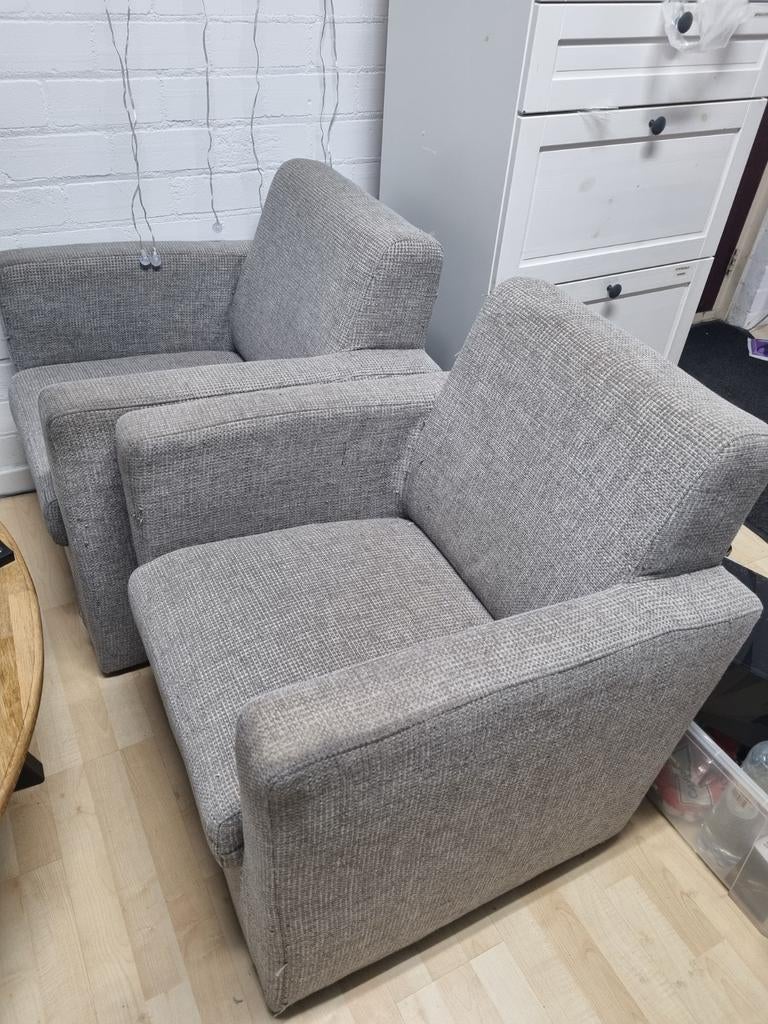 Set van 2 comfortabele grijze fauteuils, Ophalen, Gebruikt, 75 tot 100 cm, 75 tot 100 cm