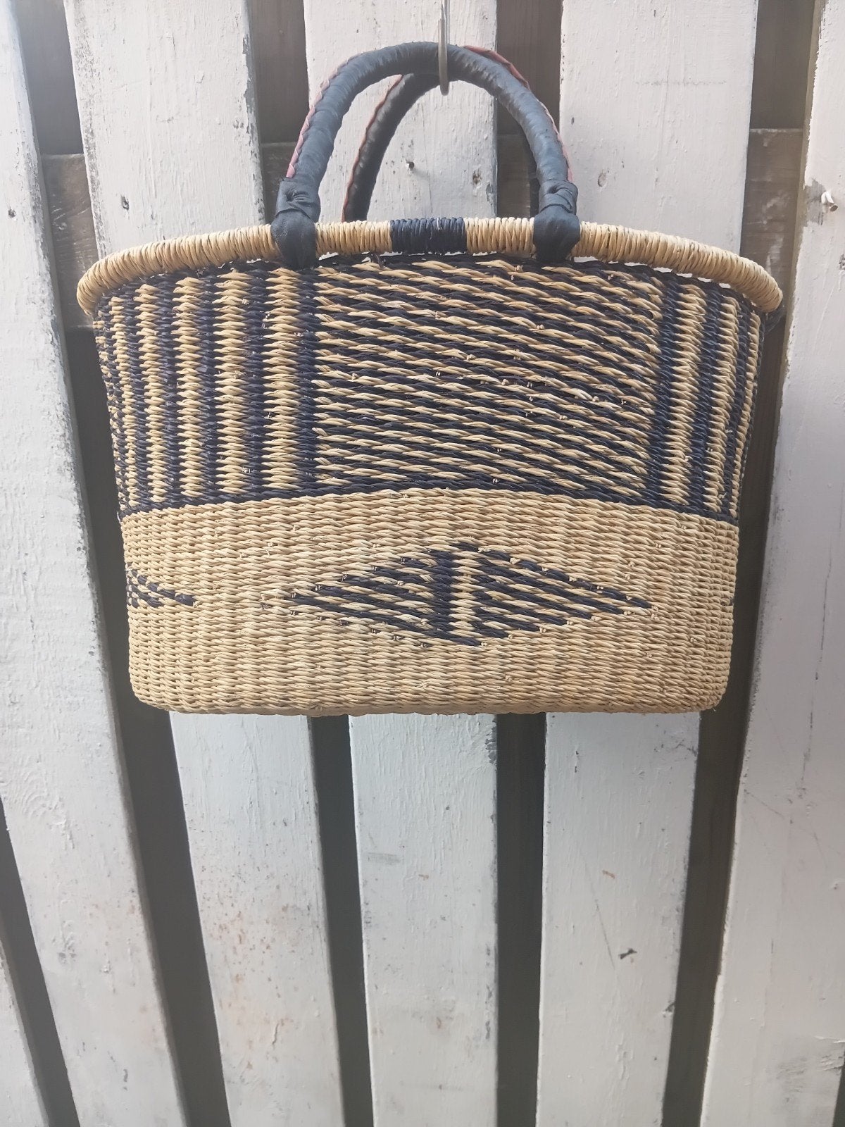 Ghana shopper lederen handvatten uniek sterk Bolgatanga, Ophalen of Verzenden, Nieuw, Ovaal, Overige materialen