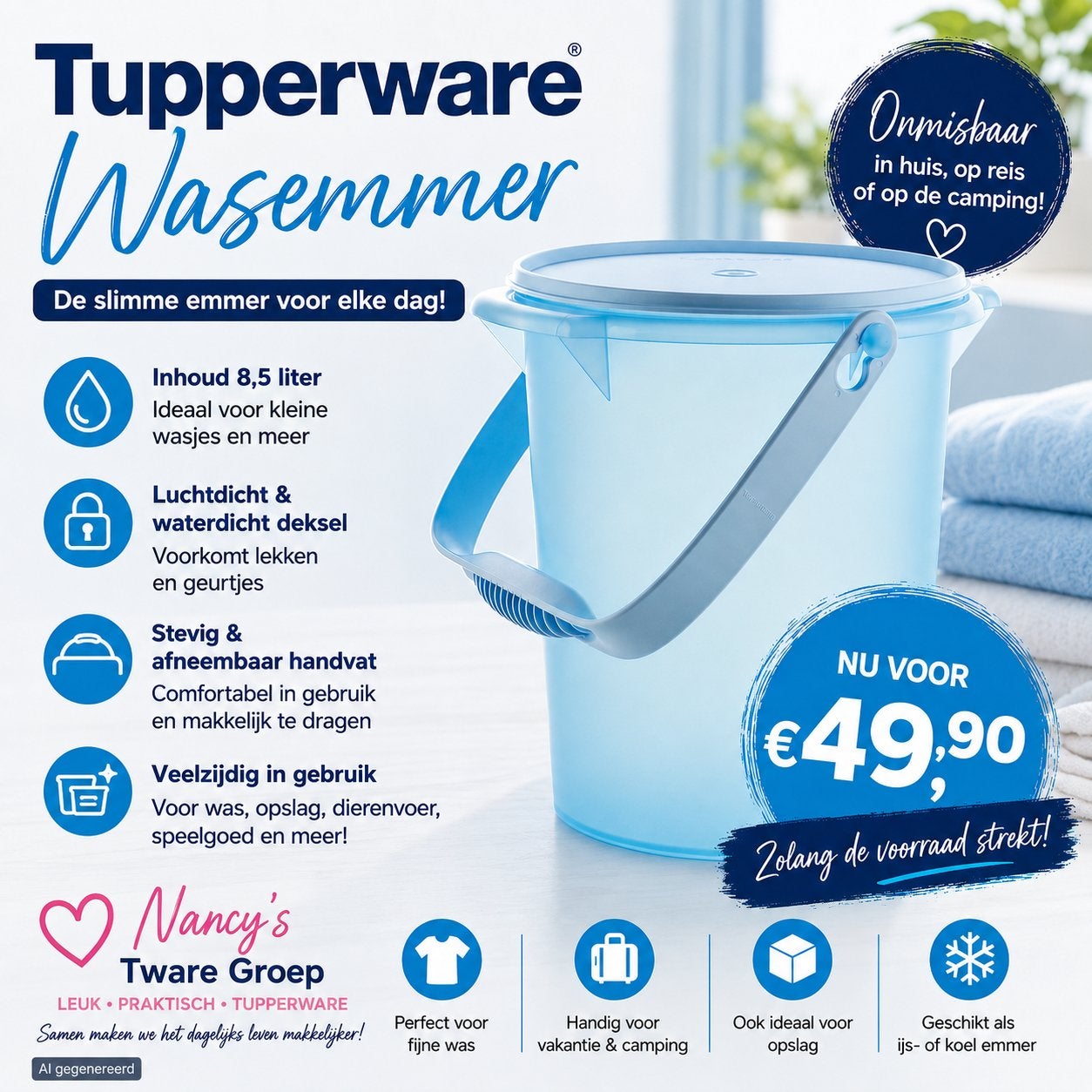 Wasemmer Tupperware, Huis en Inrichting, Keuken | Tupperware, Ophalen, Blauw, Overige typen, Nieuw