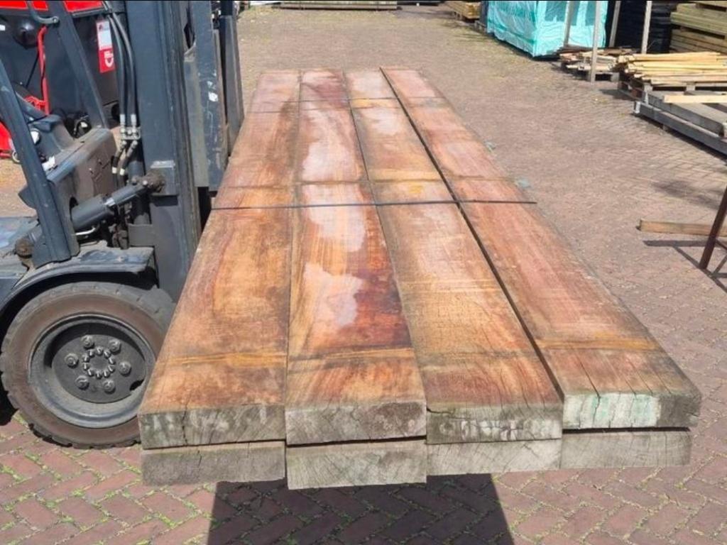 8 Hardhouten balken 7.0x25.0 cm / 4.50 m lang - nr: HB10, Tuin en Terras, Palen, Balken en Planken, Ophalen, Nieuw, Hardhout, 250 cm of meer