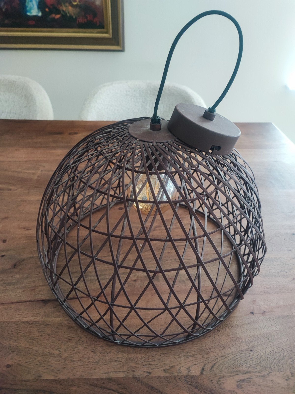 Hanglamp draadstaal bruin - Industriële stijl, Ophalen, E27 (groot), Zo goed als nieuw, Metaal